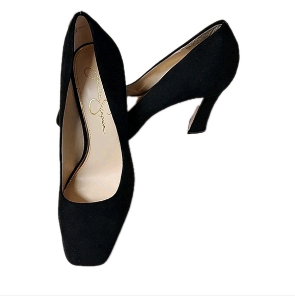 Jessica Simpson Mayrie US 8.5M Faux Suede Black Block Heel Square Toe Heels - Picture 8 of 12